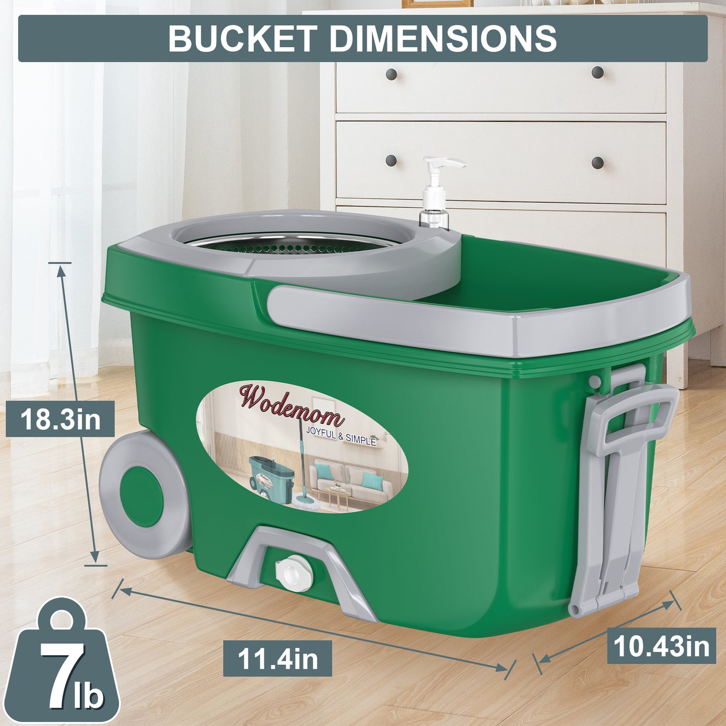 FunClean Spin Mop and Bucket System | 6 Replacement Mop Heads | 61" Extended Handle